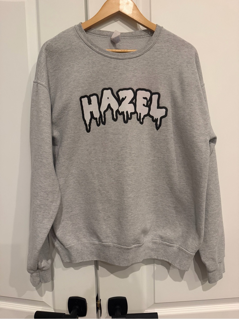 Hazel Boutique Gray Drip Logo Oversized Crewneck Sweatshirt